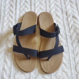 Crocs Womens Tulum Toe Post Black Slip On Sandal 8